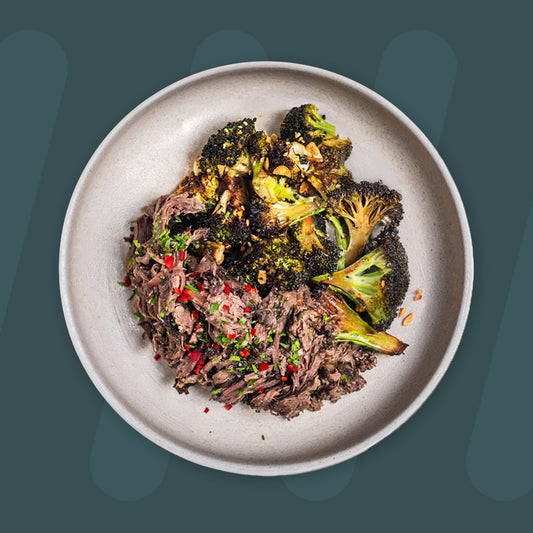 ISS Smoked Pulled Beef & Charred Broccoli With Sesame Seeds